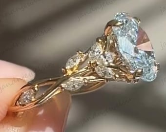 Floral 2.5CT Oval Cut Moissanite Engagement Ring Vintage 14K Gold Moissanite Diamond Wedding Ring Nature Inspire Ring Promise Ring