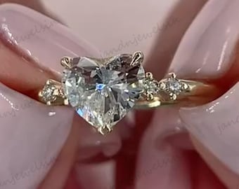 Unique Heart Cut Moissanite Moissanite Engagement Ring 14k Gold Ring Heart Cut Wedding Ring Five Stone Ring Anniversary Ring Proposal Ring