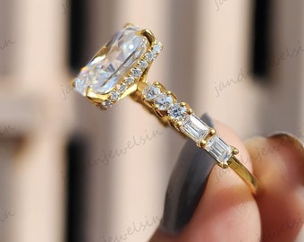 3.5CT Radiant Cut Moissanite Engagement Ring Radiant Hidden Halo Ring unique Band Ring Wedding Ring Anniversary Gift For Women Promise Ring