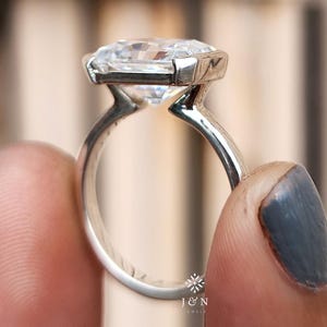 East West Radiant Cut Moissanite Engagement Ring Half Bezel Set Ring Unique Radiant Cut Ring 14k Gold Ring Wedding Ring Anniversary Gifts