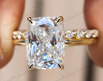 3.5CT Elongated Cushion Cut Moissanite Engagement Ring Set Bridal Ring Set 14k Gold Wedding Ring Set Proposal Ring Promise Ring For Her