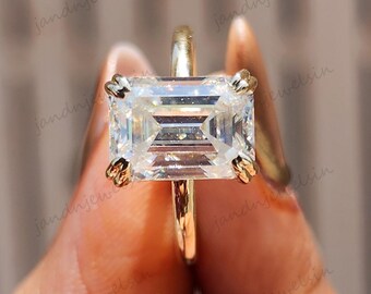 Emerald Cut Engagement Ring in 14k Solid Gold 4.00 CT Moissanite Engagement Ring Emerald Solitaire Moissanite Ring Promise Ring For Women