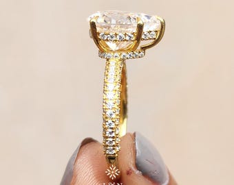 3CT Pear Cut Moissanite Engagement Ring Pear Cut Diamond Ring 14k Gold Wedding Ring Anniversary Ring Promise Ring For Her Pave Setting Ring