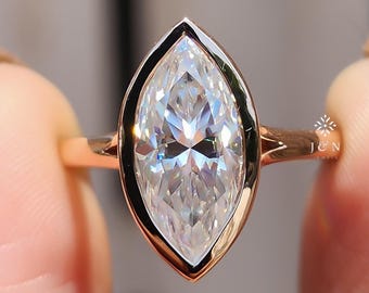 3CT Marquise Cut Moissanite Ring Classic Bezel Setting Engagement Ring Classic Solitaire Wedding Ring Promise Ring Anniversary Ring