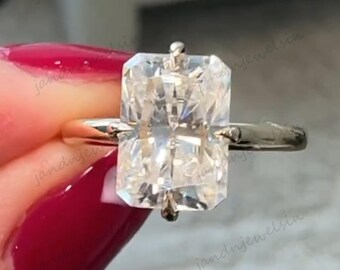 4CT Radiant Moissanite Engagement Ring Radiant Cut Solitaire Hidden Halo Ring 14k Gold Radiant Ring Wedding Ring Anniversary Gift For Her