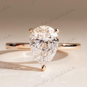 2CT Pear Moissanite Engagement Ring Teardrop Solitaire Ring 14k Solid Gold Ring For Women Proposal Ring Pear Wedding Ring Anniversary Gifts