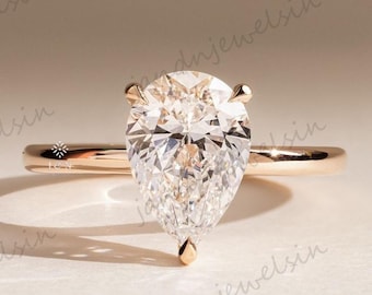 2CT Pear Moissanite Engagement Ring Teardrop Solitaire Ring 14k Solid Gold Ring For Women Proposal Ring Pear Wedding Ring Anniversary Gifts