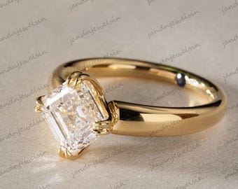 2CT East West Asscher Cut Moissanite Engagement Ring 14K Gold Solitaire Double Claw Prong Ring Unique Wedding Ring Anniversary Gift for Her