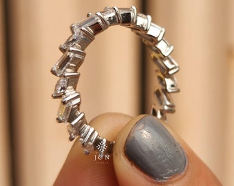 Baguette Marquise Moissanite Wedding Band 1.2CT Full Eternity Diamond Ring Stackable Anniversary Bridal Ring Set