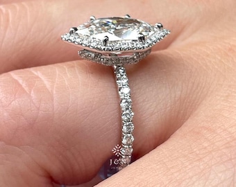 2.5CT Dutch Marquise Cut Moissanite Engagement Ring Vintage Halo Pave Setting Ring For Women 14k White Gold Ring Anniversary Gift