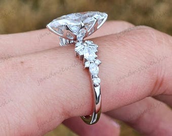 Marquise Cut Moissanite Engagement Ring Marquise Cut Cluster Ring 14k Gold Unique Ring Wedding Ring Anniversary Gift Cluster Ring