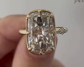 5CT Old Main Cushion Cut Moissanite Diamond Engagement Ring 14K Solid Gold Bezel Set Ring