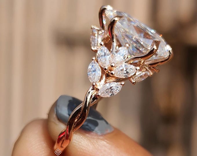 Featured listing image: Floral Pear Cut Moissanite Engagement Ring Vintage 14K Gold Moissanite Diamond Wedding Ring Nature Inspire Ring Promise Ring For Women