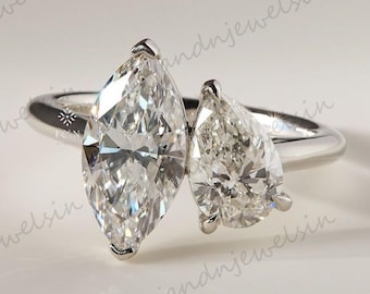 Toi Et Moi Pear Moissanite Engagement Ring Marquise Cut Ring Two Stone Ring 14k Gold Ring Wedding Ring Promise Ring Anniversary Gift