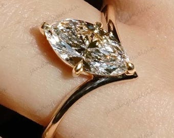2CT Marquise Cut Moissanite Diamond Engagement Ring Unique Wedding Ring 14K Gold Ring For Her Anniversary Gift Promise Ring Marquise Ring
