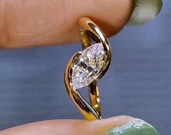 2CT Marquise Cut Moissanite Engagement Ring 14k Gold Bypass Wedding Ring Solitaire Ring Anniversary Gift For Women Unique Marquise Cut Ring