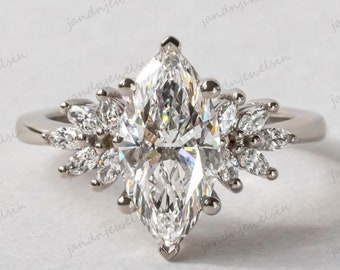 2CT Marquise Cut Moissanite Engagement Ring Marquise Cluster Ring 14k Gold Wedding Ring Diamond Ring For Her Anniversary Ring Proposal Ring