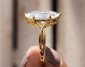 3CT Marquise Cut Moissanite Engagement Ring Twisted Band 14K Gold Ring Solitaire Wedding Ring Anniversary Gifts Birthday Gifts Proposal Ring