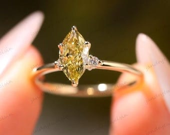 2CT Marquise Cut Yellow Diamond Engagement Ring 14K Gold Side Accents Ring Yellow Pear Moissanite Ring Wedding Ring Anniversary Gift