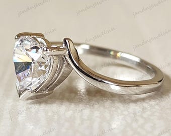 Heart Cut Moissanite Engagement Ring 14k Gold Solitaire Bypass Ring Unique Cut Diamond Wedding Ring For Her Anniversary Ring Promise Ring