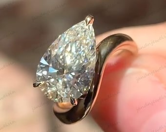 East West Pear Cut Moissanite Engagement Ring 14k Gold Wedding Ring Curved Ring Anniversary Gifts Promise Ring Unique Ring For Her