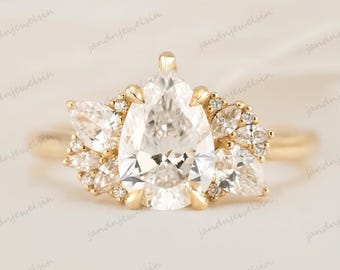 2CT Pear Cut Moissanite Engagement Ring Pear Cut Cluster Ring 14k Solid Gold Ring Wedding Ring For Her Anniversary Promise Ring Diamond Ring
