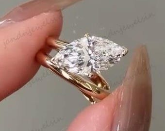 2CT Marquise Cut Moissanite Engagement Ring 14K Yellow Gold Wrap Around Band Open Ring Minimalist Solitaire Ring Unique Wedding Gift For Him