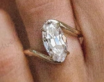 4.3CT Old Mine Moval Moissanite Engagement Ring 14K Gold Unique Bypass Solitaire Ring Vintage Inspired Wedding Ring for Women Gift