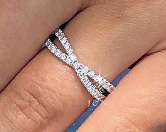 Criss Cross Diamond Ring for Women Dainty Crossover Band Ring Promise Ring Stackable Ring Anniversary Gift Unique Gold Ring for Her