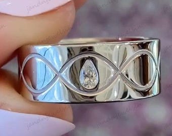 Pear Cut Diamond Infinity Band Ring 14K White Gold Unique Engagement Wedding Ring Anniversary Gift for Women