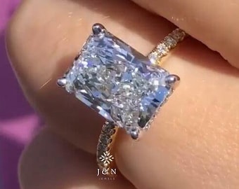 4CT Radiant Cut Moissanite Engagement Rings 14k Gold Solitaire Ring Wedding Ring for Her Statement Ring For Wife Anniversary Gift For Women