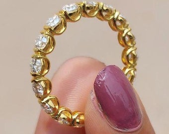 3mm Full Eternity Band Round Cut Colorless Moissanite Wedding Band Diamond Wedding Band Stackable Band Daily Wear Band Infinity Band