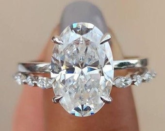 3CT Oval Moissanite Ring Set 14K Gold Bridal Engagement Wedding Ring Set for Women Anniversary Promise Ring Gift