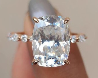 4CT Elongated Cushion Cut Moissanite Engagement Ring 14k Gold Wedding Ring Anniversary Gifts For Her Hidden Halo Solitaire Ring Promise Ring