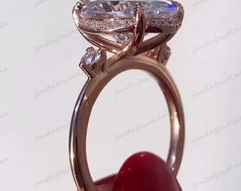 Vintage Oval Moissanite Engagement Ring 14K Solid Gold Ring Unique Hidden Halo Ring Diamond Ring Proposal Ring Wedding Ring Anniversary Gift