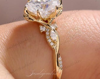 2.5 CT Oval Moissanite Engagement Ring Vintage Nature Inspired 14K Gold Unique Wedding Ring Oval Diamond Ring Anniversary Gift Promise Ring