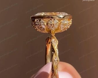 Bezel Set 3 CT Oval Moissanite Engagement Rings Tulip Set Art Deco Ring 14K Solid Gold Wedding Rings Vintage Inspired Ring Anniversary Ring