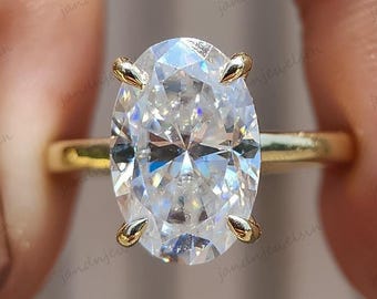 3CT Oval Moissanite Engagement Ring Oval Cut Solitaire Ring Oval Hidden Halo Ring 14k Gold Ring For Her Wedding Ring Anniversary Ring