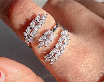 Leaf Wrap Moissanite Ring Open Band Ring Nature Inspired Vine Design Double Band Statement Ring Dainty Gift for Her Anniversary Ring