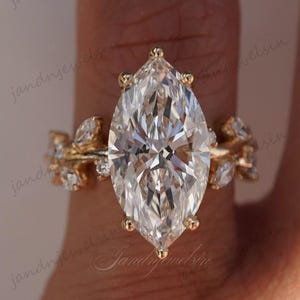 4CT Marquise Cut Moissanite Engagement Ring Vine Leaf Band 14K Gold Nature Inspired Ring Unique Floral Statement Ring Bridal Ring For Women