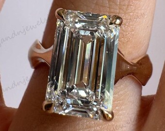 4 CT Emerald Cut Moissanite Engagement Ring Solitaire 14K Gold Vintage Statement Ring Unique Proposal Ring Anniversary Gift for Her