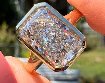 4CT Radiant Cut Lab Grown Diamond Engagement Ring Bezel Set Split Shank Solitaire Ring Unique 14K Solid Gold Wedding Ring Anniversary Ring