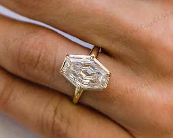 6.5CT Old Mine Lozenge Moissanite Engagement Ring 14K Gold Bezel Set Vintage Nature Inspired Wedding Ring Unique Anniversary Gift