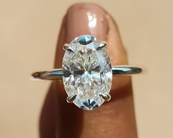3CT Oval Moissanite Engagement Ring Oval Cut Solitaire Ring 14k Gold Ring Solitaire Wedding Ring Hidden Halo Ring Oval Cut Diamond Ring