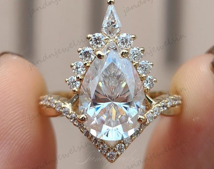 Featured listing image: 2.5CT Pear Cut Moissanite Engagement Ring Set Vintage Halo Ring Unique Pear Cut Wedding Ring 14k Gold Bridal Ring Set Anniversary Gifts