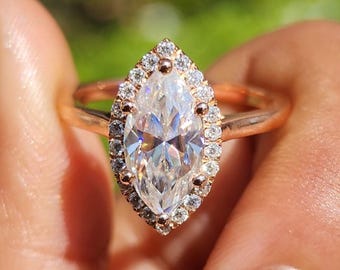 2CT Marquise Cut Moissanite Engagement Ring 14k Gold Halo Wedding Ring Unique Ring Anniversary Gift for Her Marquise Cut Halo Ring