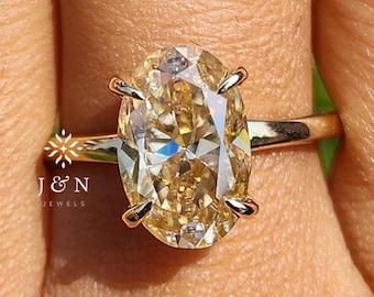 Canary Yellow Oval Moissanite Engagement Ring 14K Solid Gold Solitaire Ring for Her Unique Wedding Ring Promise Ring Anniversary Gifts