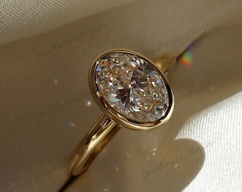 4CT Oval Moissanite Engagement Ring Bezel Set Solitaire Ring 14K Gold Oval Diamond Ring Unique Modern Wedding Anniversary Ring for Women