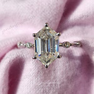 2CT Hexagon Cut Moissanite Engagement Ring Distance Pave Band 14K Gold Ring  Promise Ring Hexagon Diamond Ring Anniversary Ring For Women