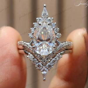 2,5CT gruszka szlifowany laboratoryjnie pierścień zaręczynowy zestaw vintage halo pierścień unikatowy gruszka szlifowany ślubny pierścień 14k złoty zestaw obrączek ślubnych prezenty rocznicowe